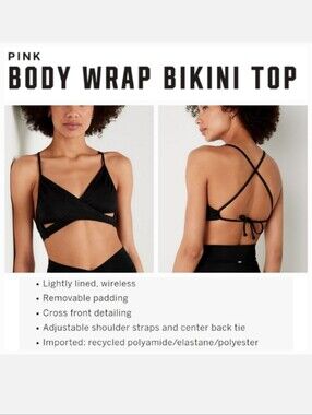 Victoria's secret pink body wrap black bikini swim top BLACK LARGE